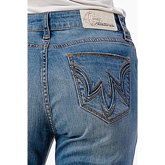 Grace in LA Women's Embroidered Raw Hem Flared Wide Leg Bell Bottom Jeans - Picture 3 of 3